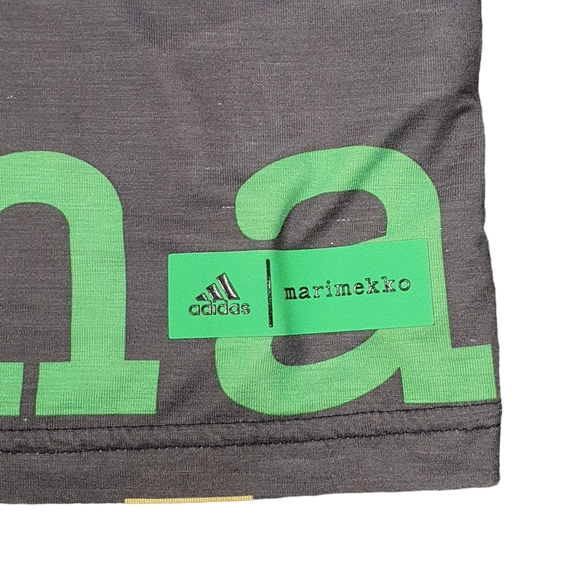 Adidas Marimekko Oversized T Shirt Top XS Black Multi Spell Out - Picture 6 of 9